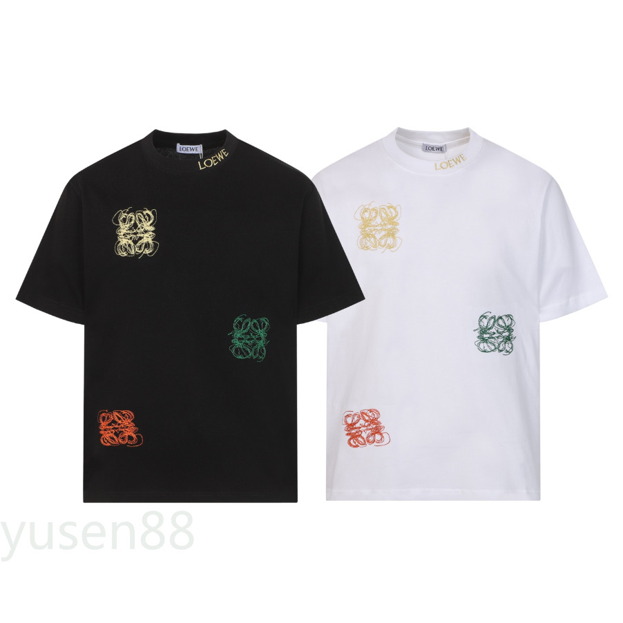 L88WE เสื้อยืดแขนสั้นปักลายตัวอักษรเกลียว 320g ผ้าฝ้ายแท้