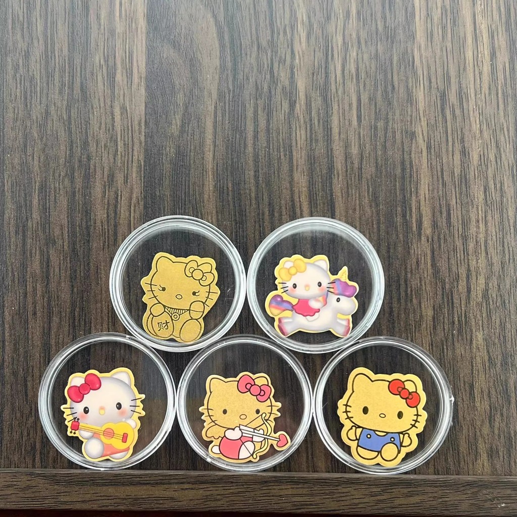 4.17-Pure Gold 999 Sanrio hellokitty Cat Gold Piece สติ๊กเกอร์โทรศัพท์มือถือการ์ตูน KT Cat ของขวัญขอ