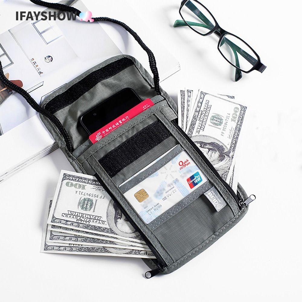 IFAYSHOW RFID Passport ID Bag, กระเป๋าเอกสารกันน้ําไนลอน, กระเป๋าหนังสือเดินทางอเนกประสงค์ผู้หญิง