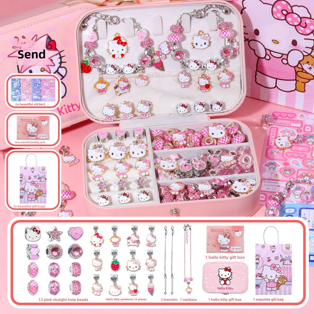 ชุดน่ารัก DIY เครื่องประดับทําชุดสําหรับสาว Charms ลูกปัดโซ่และเครื่องมือ All-in-One Craft ชุดของขวัญ