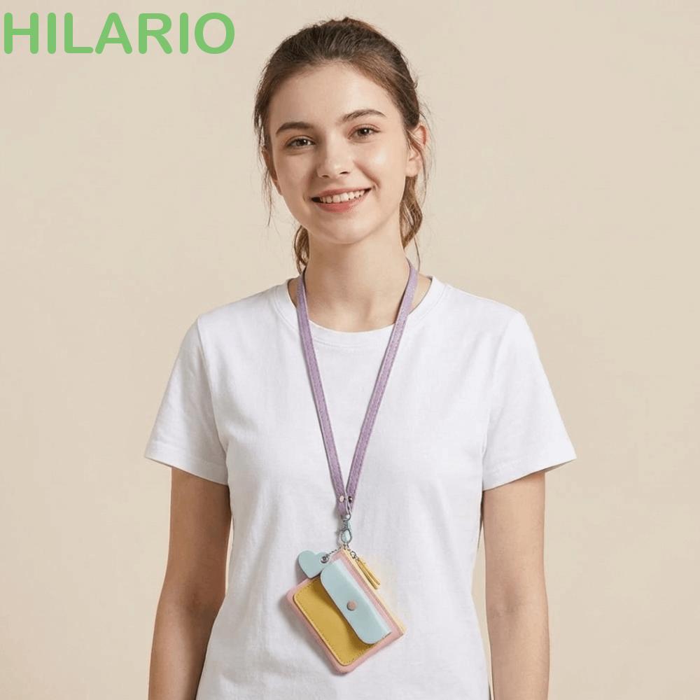HILARIO กระเป๋าสตางค์ห้อยคอ หนัง PU ใส่บัตร พวงกุญแจมินิ คลัทช์เดินทาง