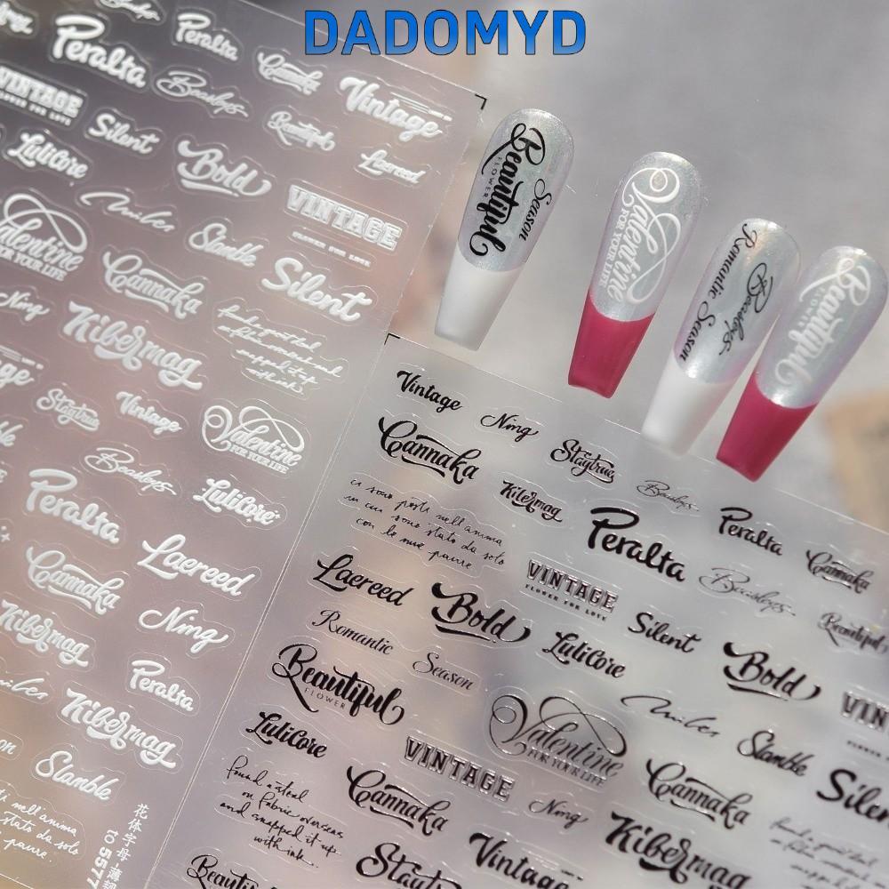 DADOMYD ดาโดเมด สติกเกอร์เพ้นท์เล็บ,สีดําสีขาว ทําเอง ตกแต่งเล็บ,ตัวอักษรศิลปะนูนตัวอักษรภาษาอังกฤษเล็บ ง เอแคลส์ เล็บเครื่องมือ