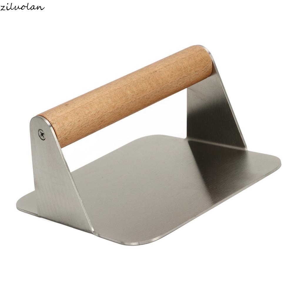 ZILUO Burger Smasher,Square Stainless Steel Burger Press,ทนทานตามหลักสรีรศาสตร์พร้อมที่จับไม้ Cutlet