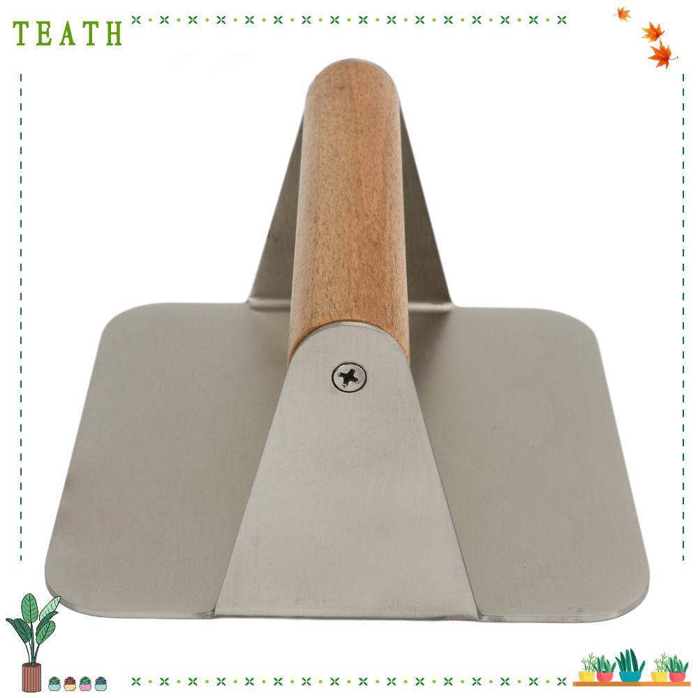 TEACH Burger Press, Ergonomic Square Burger Smasher,ทนทานพร้อมด้ามไม้สแตนเลสCutlet Press Home Chef