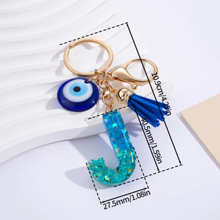 St.kunkka พวงกุญแจตัวอักษร A-Z เรซิ่น Evil Eye ดวงตาปีศาจ เครื่องรางนำโชค พร้อมพู่ สไตล์เกาหลี สำหรับห้อยกระเป๋า ของขวัญ