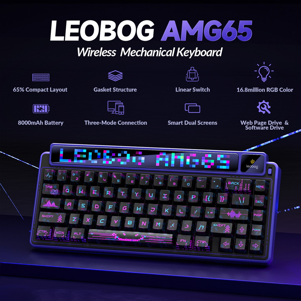 Aula LEOBOG AMG65 Tri-Mode Mechanical Keyboard 67 คีย์จอแสดงผล Dual Screen 8000mAh แบตเตอรี่ยาว Ultr