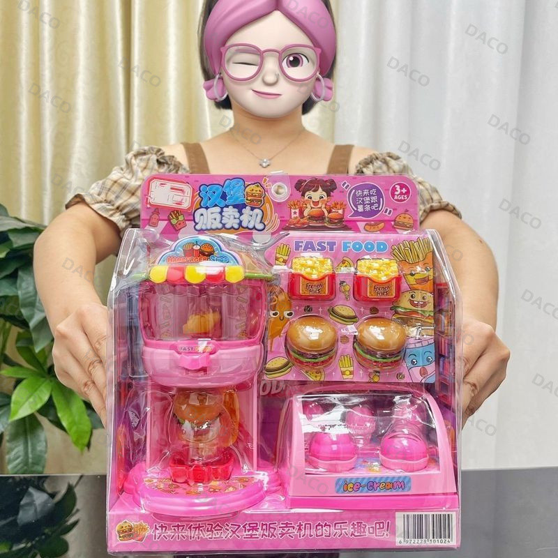 DIY Burger Machine Girl Play House รถเข็นกระต่ายน่ารักจําลองไอศกรีมของเล่น Multigrain Model