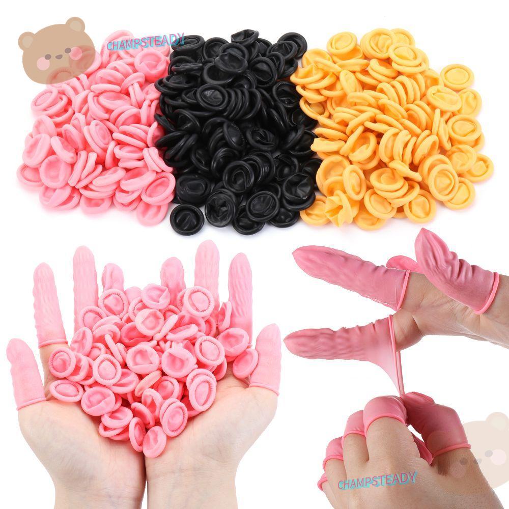 CHAMPSTEADY ฝาครอบนิ้วยางธรรมชาติ 100/300 pcs ใช้แล้วทิ้ง