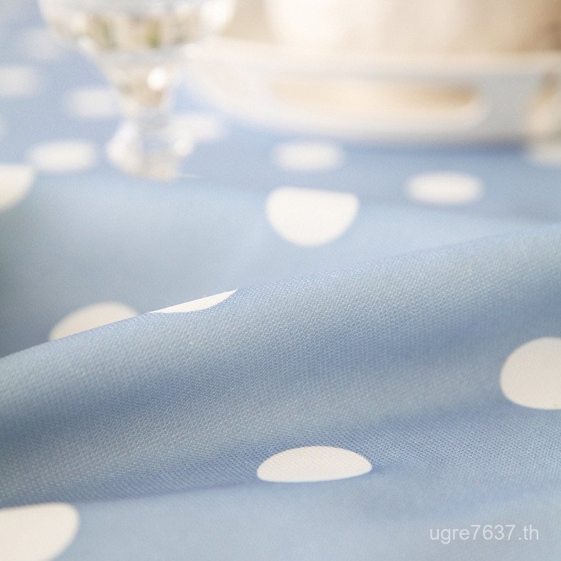 โต๊ะสีขาวสีฟ้าสไตล์เกาหลี OQ5M Polka Dot ขายส่ง Polka Dot ผ้าสดขนาดเล็กผ้าปูโต๊ะสี่เหลี่ยมโต๊ะกาแฟผ้