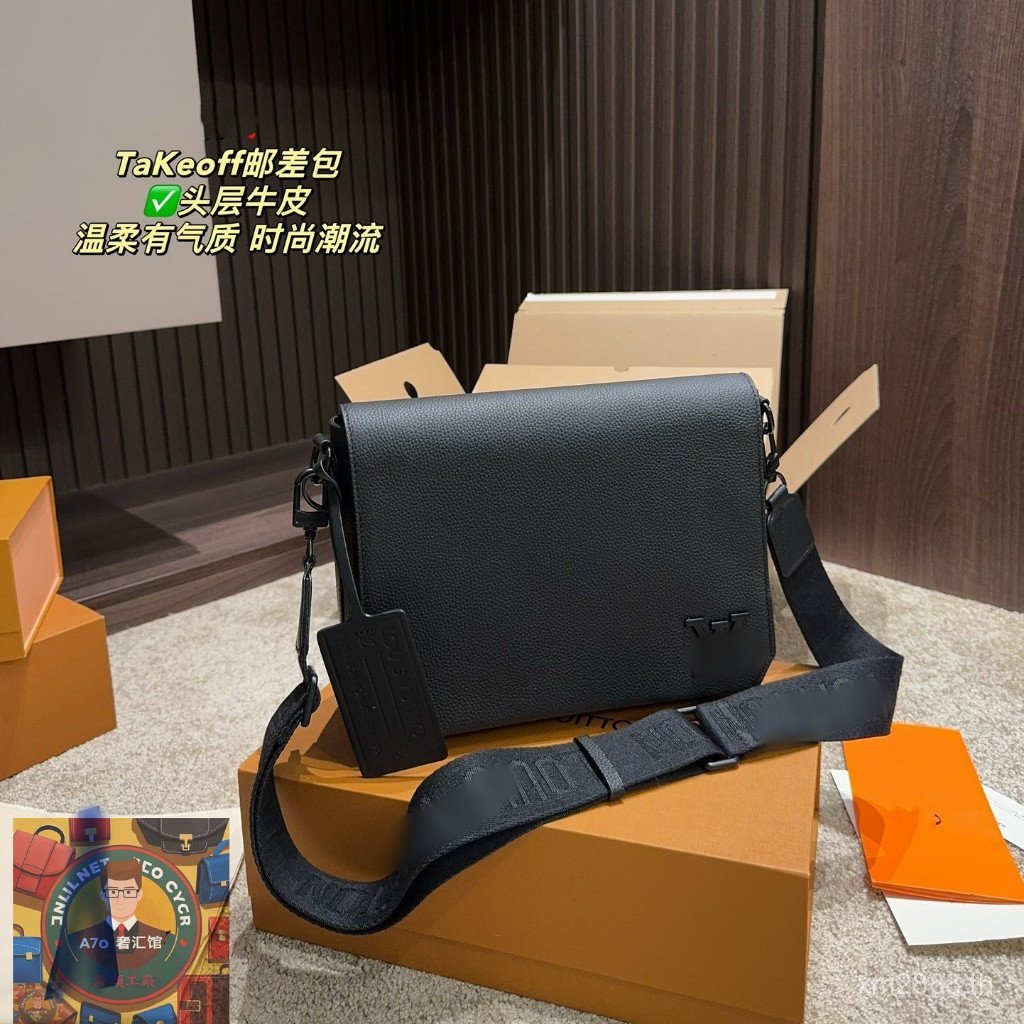 Real Shot A7o Premium Store-LS MESSENGER TAKEOFF Black Flap Bag Grained Surface Pattern Shoulder Cro