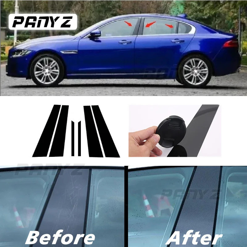 6Pcs Carbon fibre Car Door Window Trim Pillar Posts Decorative Cover Trim For Jaguar XE XEL 2015- Au