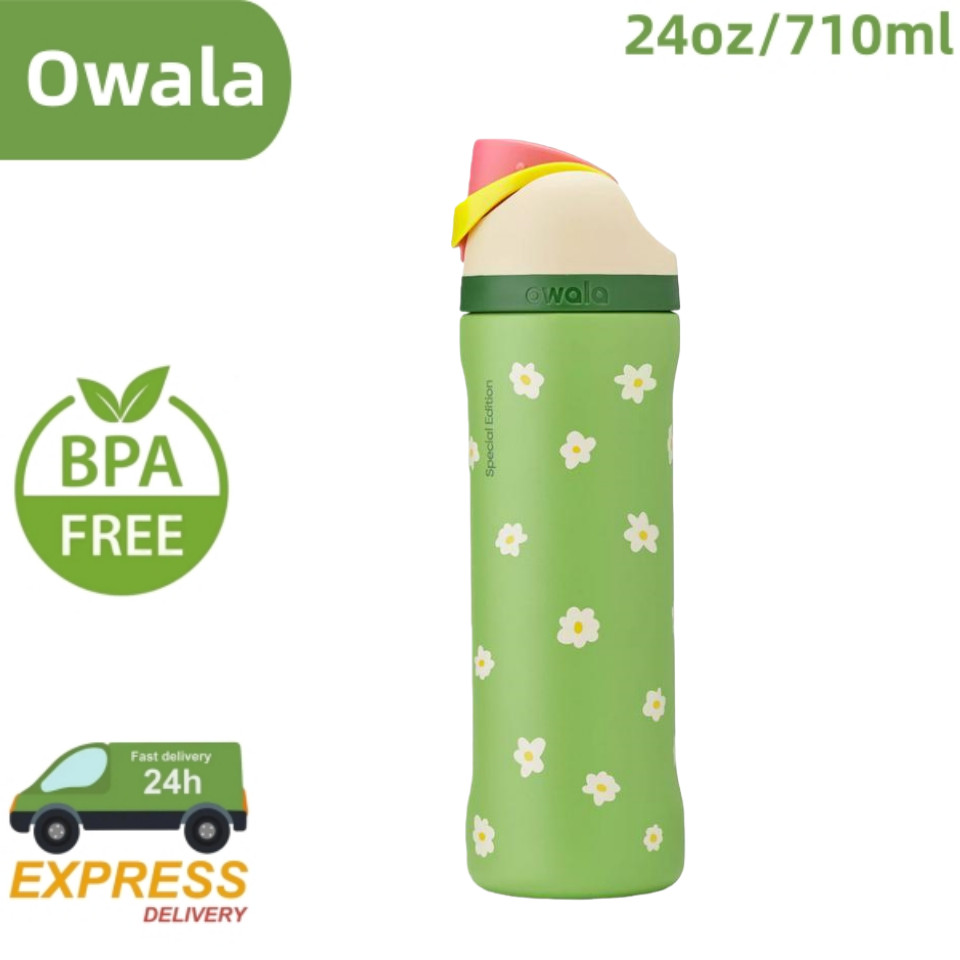Owala FreeSip 24oz Tumbler - ขวดน้ําสแตนเลส, ฉนวนสูญญากาศผนังคู่, ฝาฟาง, ป้องกันการรั่วซึม