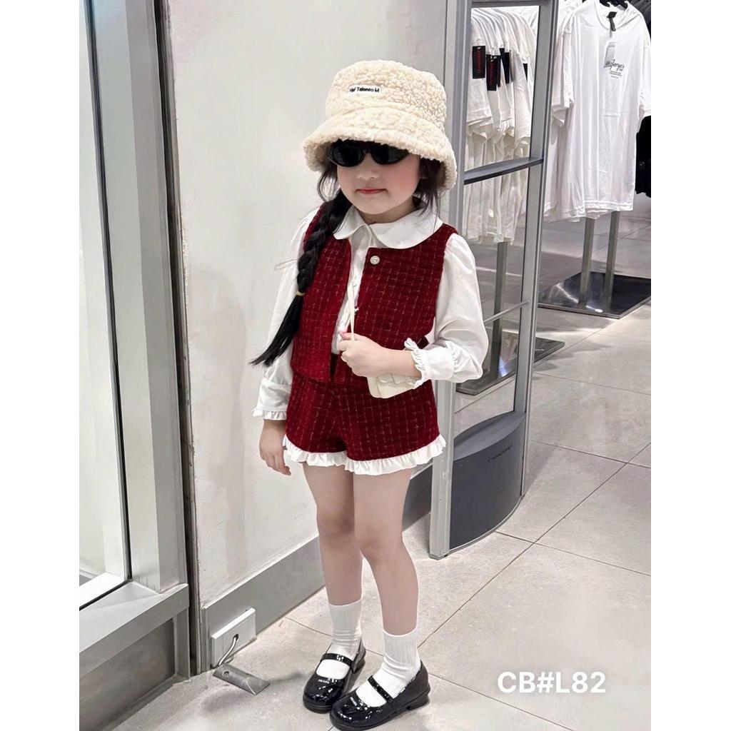 G351 (ขนาด 90-140) ชุดเซ็ท 3 ชิ้น เสื้อแขนยาวสีขาว เสื้อแขนกุดแดงและกางเกงสีแดง