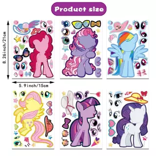 6 ชิ้น/เซ็ตการ์ตูน Little Ma Baoli DIY สติกเกอร์ปริศนา Make-a-Face Unicorn สติกเกอร์สีชมพู Mix และ Match พร้อมสติกเกอร์โปรดของเด็กผู้หญิง