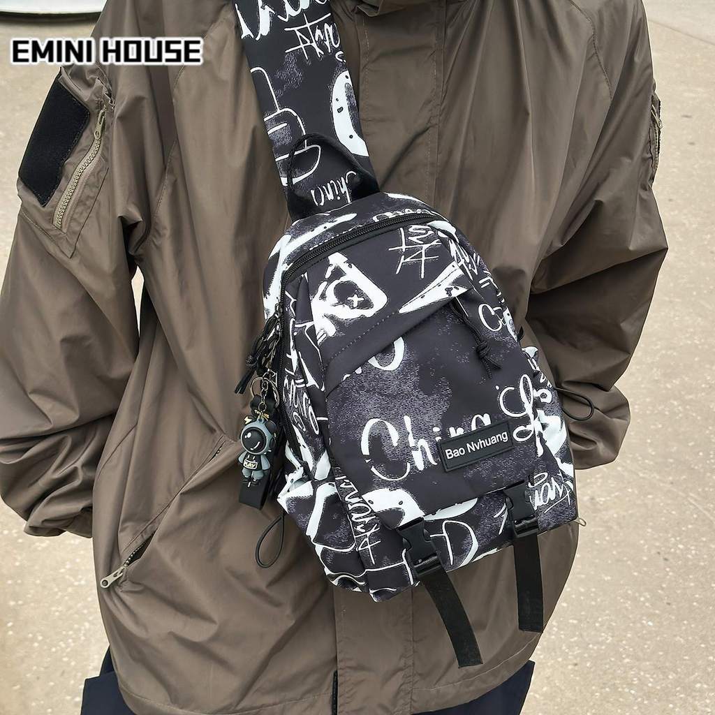 EMINI HOUSE Street Wear Double Chest Bag Men Trend Cool Large Capacity Graffiti Chest Bag Men Casual