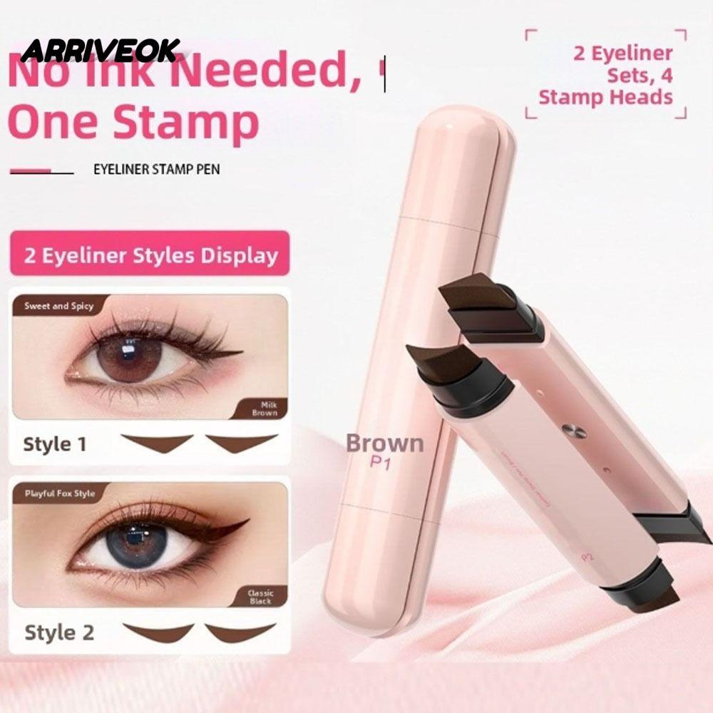 ARRIVEOK Eyeliner Stamp, Quick Dry Black Color Eye Liner Stamp, Long Lasting Portable Rotatable Eyel