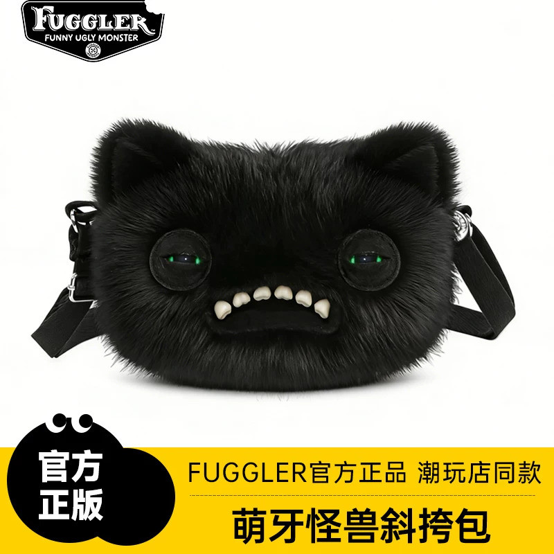 Fuggler official Funny Ugly Monster หนีไป ของแท้น่ารักฟันมอนสเตอร์สีดําทแยงมุมกระเป๋าอินเทรนด์เล่นเล