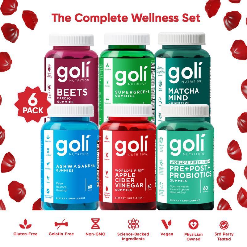 GoliFullyWellnessBundle(6-Pack)-WorldsFirst3-in-1Pre,โพสต์,Probiotic,CiderVinegar&VitaminB12,Ashwaga