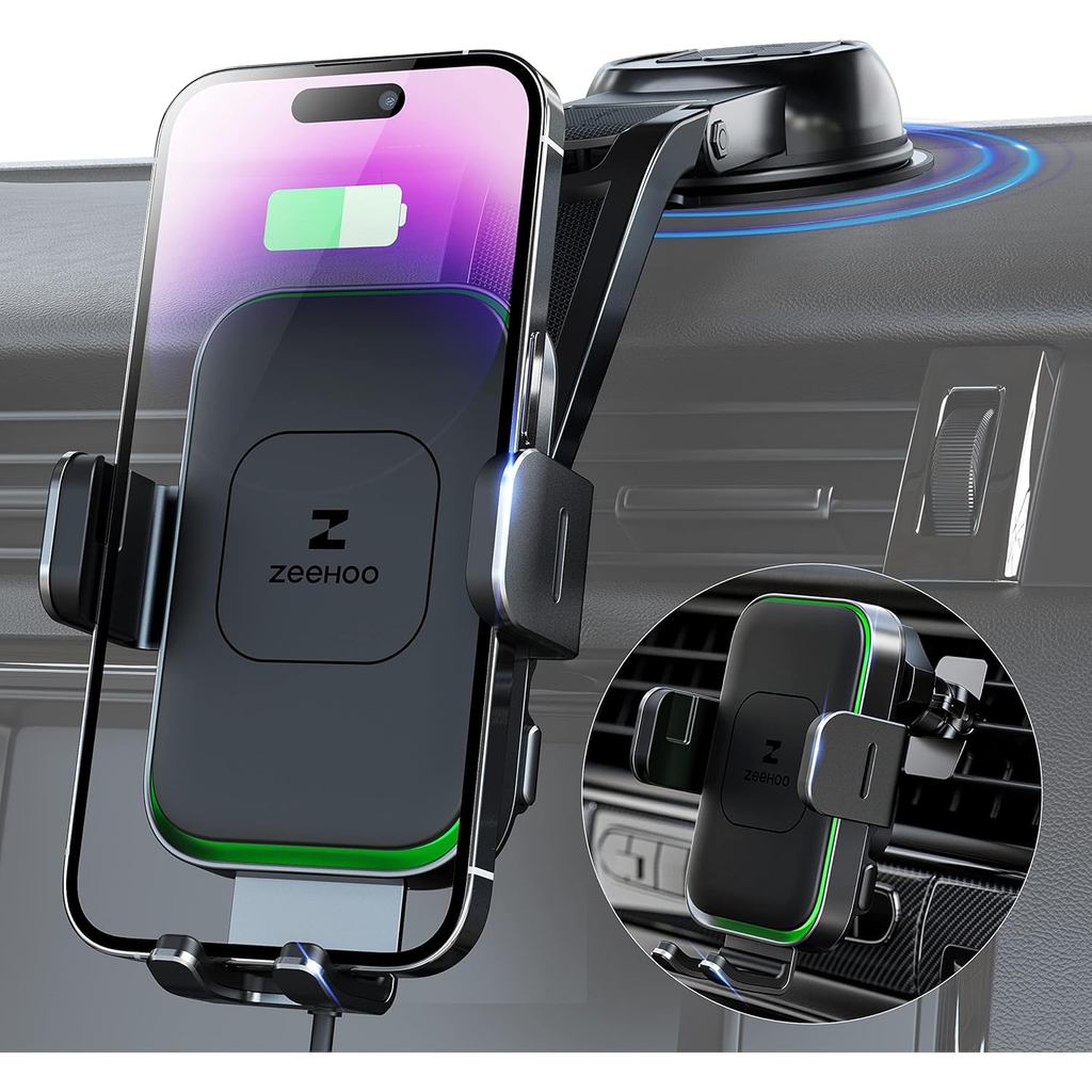 ZEEHOO Wireless Car Charger, DUOXX Dual Coils 15W Fast CHARGING Auto-Clamping Car Mount, Dashboard, 
