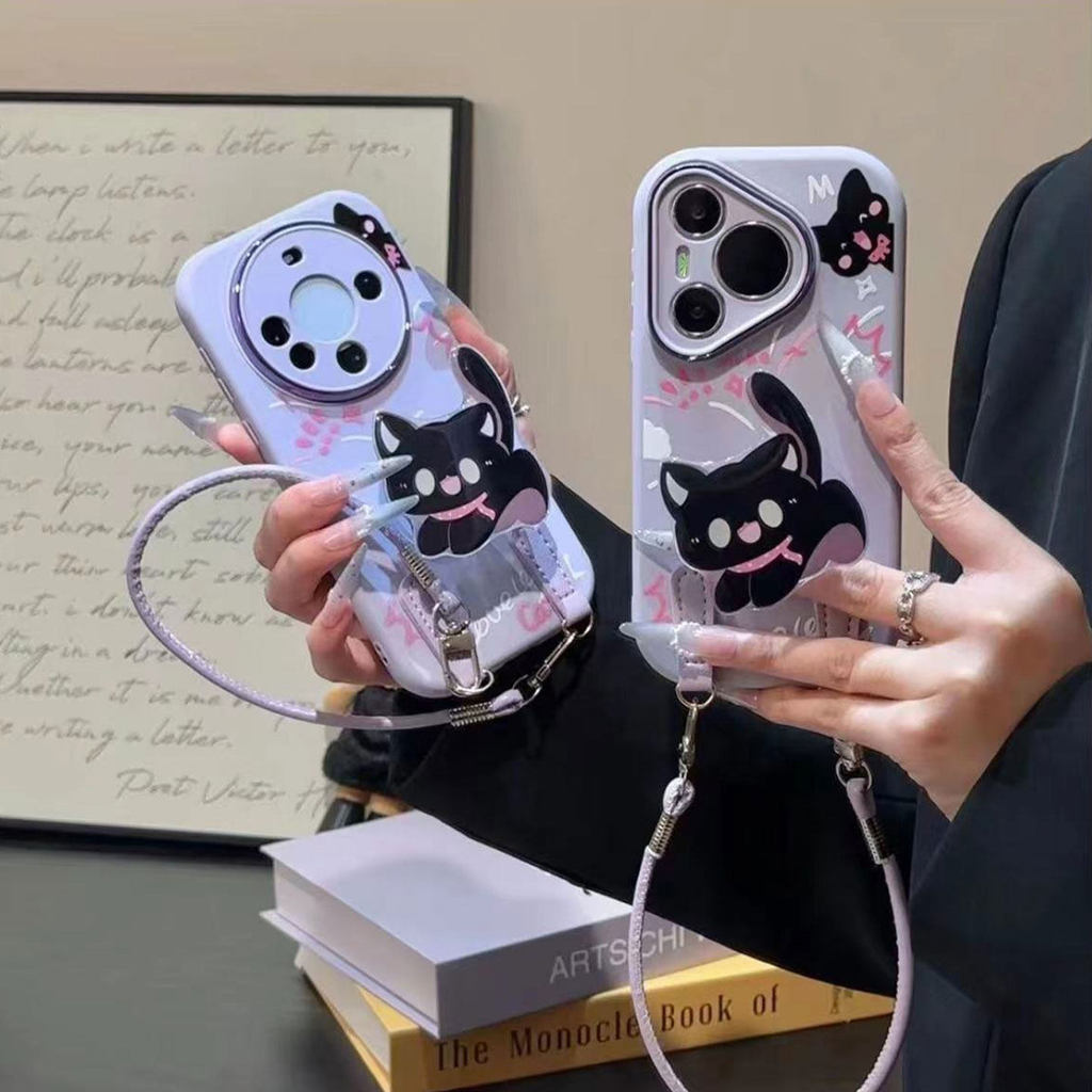 แมวดําน้อยน่ารักเหมาะสําหรับ iPhone17promax เคสโทรศัพท์ Apple 16por Huawei mate80 Xiaomi 17opporeno1