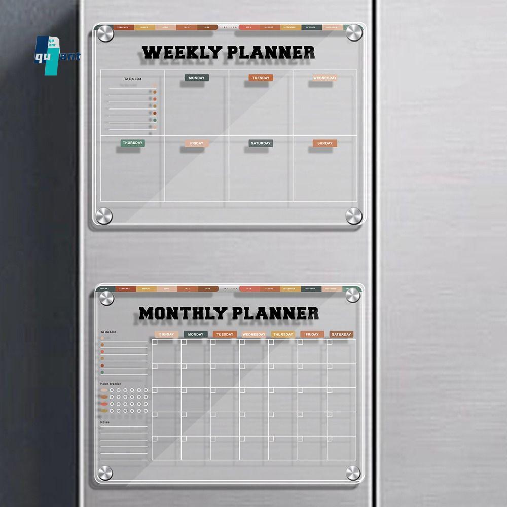 QUANTUMSKY บอร์ดบันทึกลบได้, แม่เหล็กตู้เย็น 3D Magnetic Acrylic Weekly Planner, Wall-Mountable โปร่งใสนํากลับมาใช้ใหม่แขวนปฏิทินรายเดือน Memo ร้านอาหาร