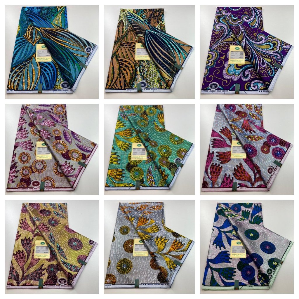 ((ขนาด 5) African Grand super wax 6yard African Soft Sprinkled Gold Batik Cloth African Clothing Fab