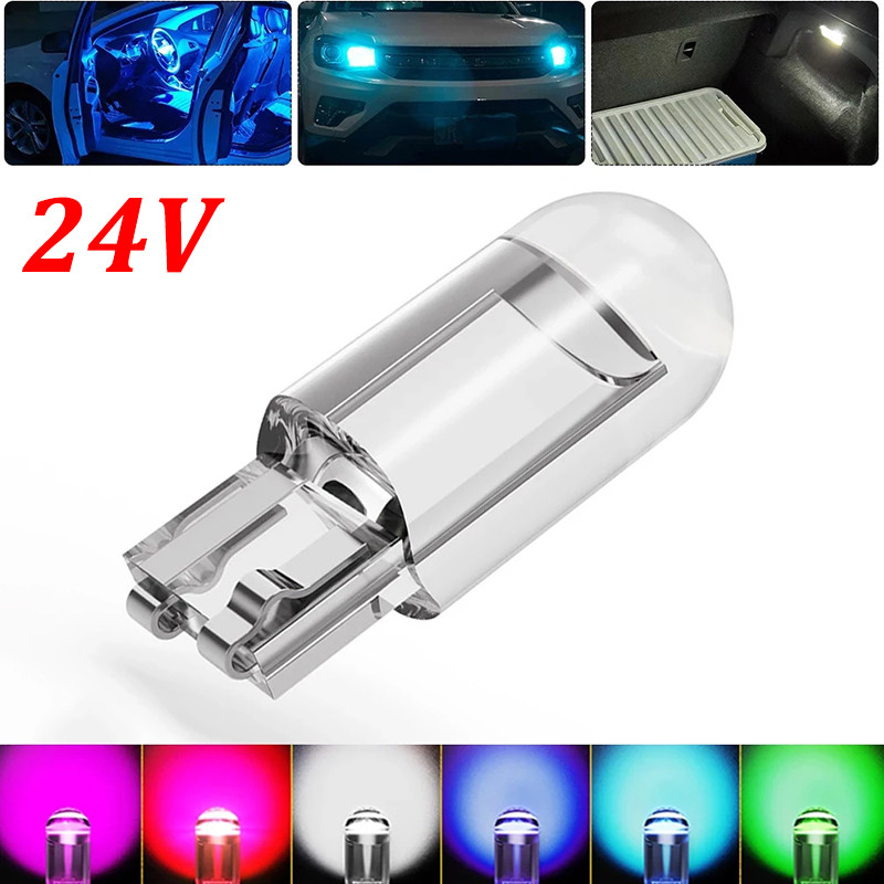 1 ชิ้น หลอดไฟ T10 24V หลอดไฟ LED T10 W5W  194 168 COB สําหรับติดด้านข้างประตูรถยนต์ ไฟหรี่ โปร่งใส ทนทาน