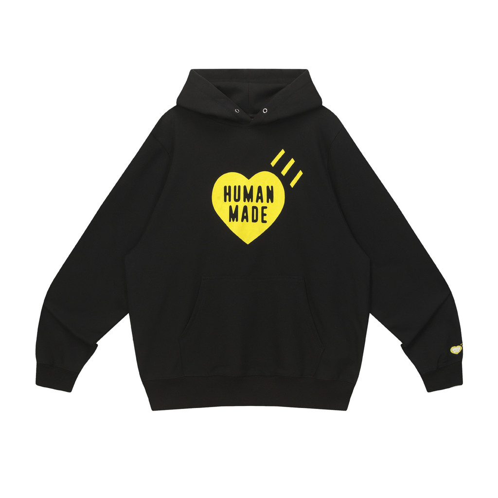HUMAN MADE สีเหลือง ออกแบบหัวใจ เสื้อกันหนาวมีฮู้ดสำหรับผู้ชาย