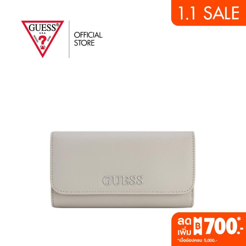 GUESS กระเป๋า รุ่น N9455151 ABBAS SLG SLIM CLUTCH SLIM CLUTCH สีน้ำตาลอมเทา