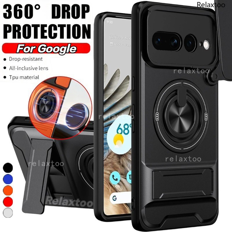 ปลอกสําหรับ Google Pixel 6 7 8 Pro 6Pro 7Pro 8Pro Pixel6Pro/7Pro Pixel8Pro 5G โลหะแม่เหล็ก 360° ที่วางแหวนเกราะกันกระแทกฮาร์ดเคสโทรศัพท์กดป้องกันกล้องฝาหลัง