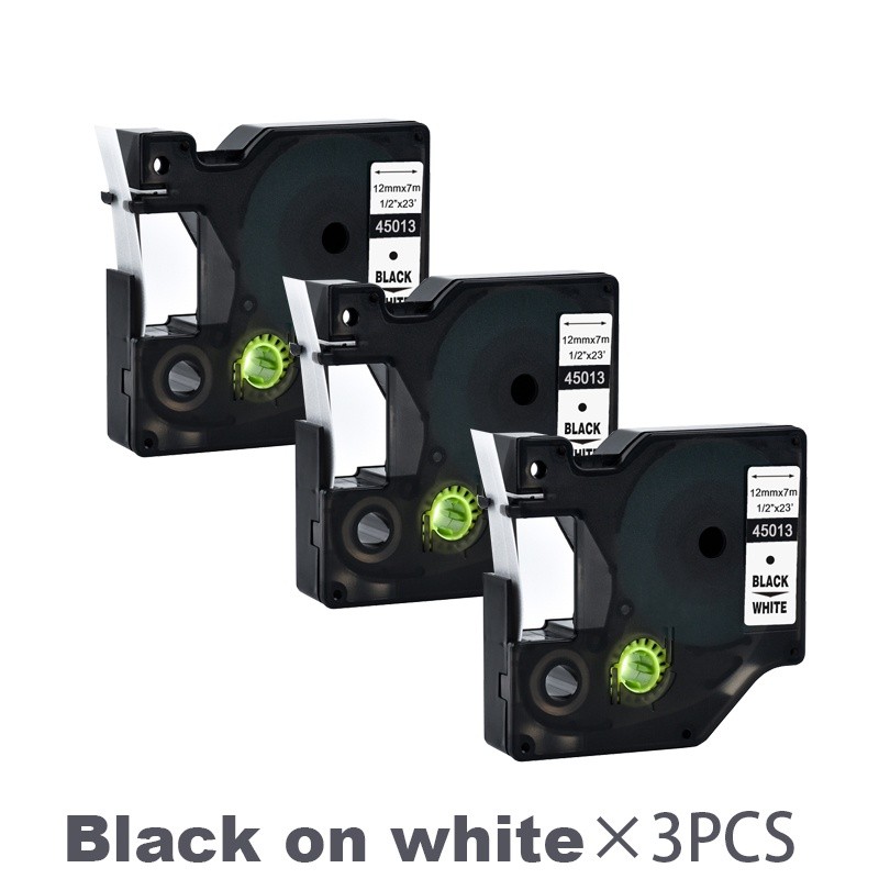 3PCS 12 มม.45013 สีดําสีขาวสําหรับ Dymo D1 45013 ป้ายเทปสําหรับ Dymo Label Manager 160 280 210 450 L