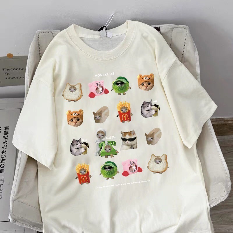CODReady Stock ผู้หญิงเกาหลีเสื้อยืดขนาดใหญ่ผ้าฝ้าย 100% Meme พิมพ์ Y2K มีสไตล์ลําลอง Baju Perempuan