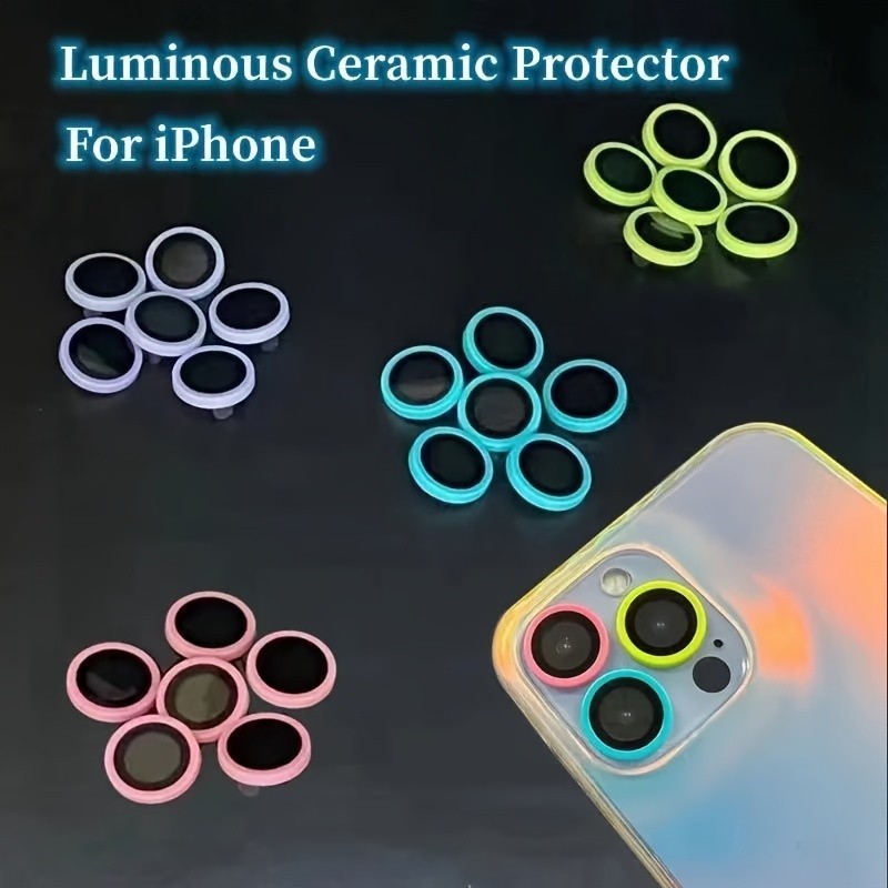 ฟิล์มกันรอยเลนส์เรืองแสงสำหรับ iPhone 17 Pro Max 16 15 11Pro Max 14 Plus 13 12ปกป้องเลนส์ได้อย่างทนทาน เรืองแสงยามค่ำคืน