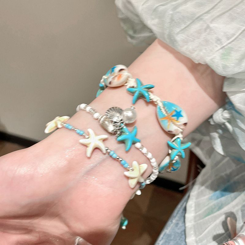 สร้อยข้อมือลูกปัดสีฟ้าสไตล์เกาหลี ของขวัญน่ารักสำหรับนักเรียนหรือนำไปใช้ในวันหยุดชายหาด