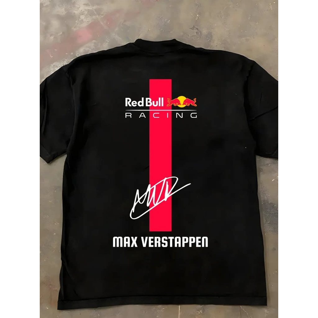 Max Verstappen Racing Signature Men's T-Shirt ผ้าฝ้ายพรีเมี่ยม 100% ขนาดใหญ่แขนสั้นคอกลม พร้อมสต็อกใ