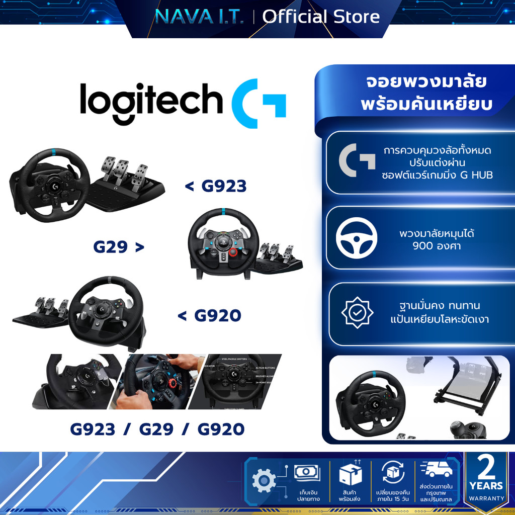 LOGITECH G29 G923 DRIVING FORCE RACING WHEEL เหมาะสำหรับ PS5, PS4, PS3 และ PC ประกัน 2ปี