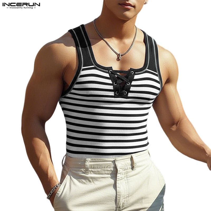INCERUN Mens Deconstructed Slanted Sleeve Shirt tank