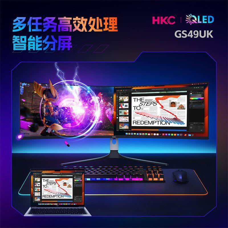 KC Monitor 49 นิ้ว O Gaming 4K พร้อมหน้าจอปลา 32: 9 โค้ง 240Z คอมพิวเตอร์ 2K หน้าจอ GS49K