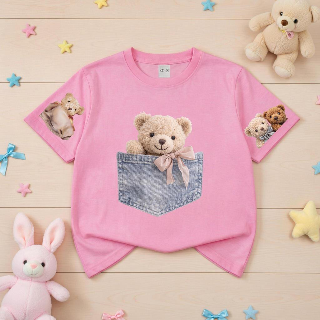 เสื้อยืด เด็กชาย เด็กหญิง แขนสั้น ลายน้องหมีสุดฮิต ผ้าคอตตอน ราคา ถูกที่สุด ดีลบีเคเค แกลเลอรีภาพที่ 3