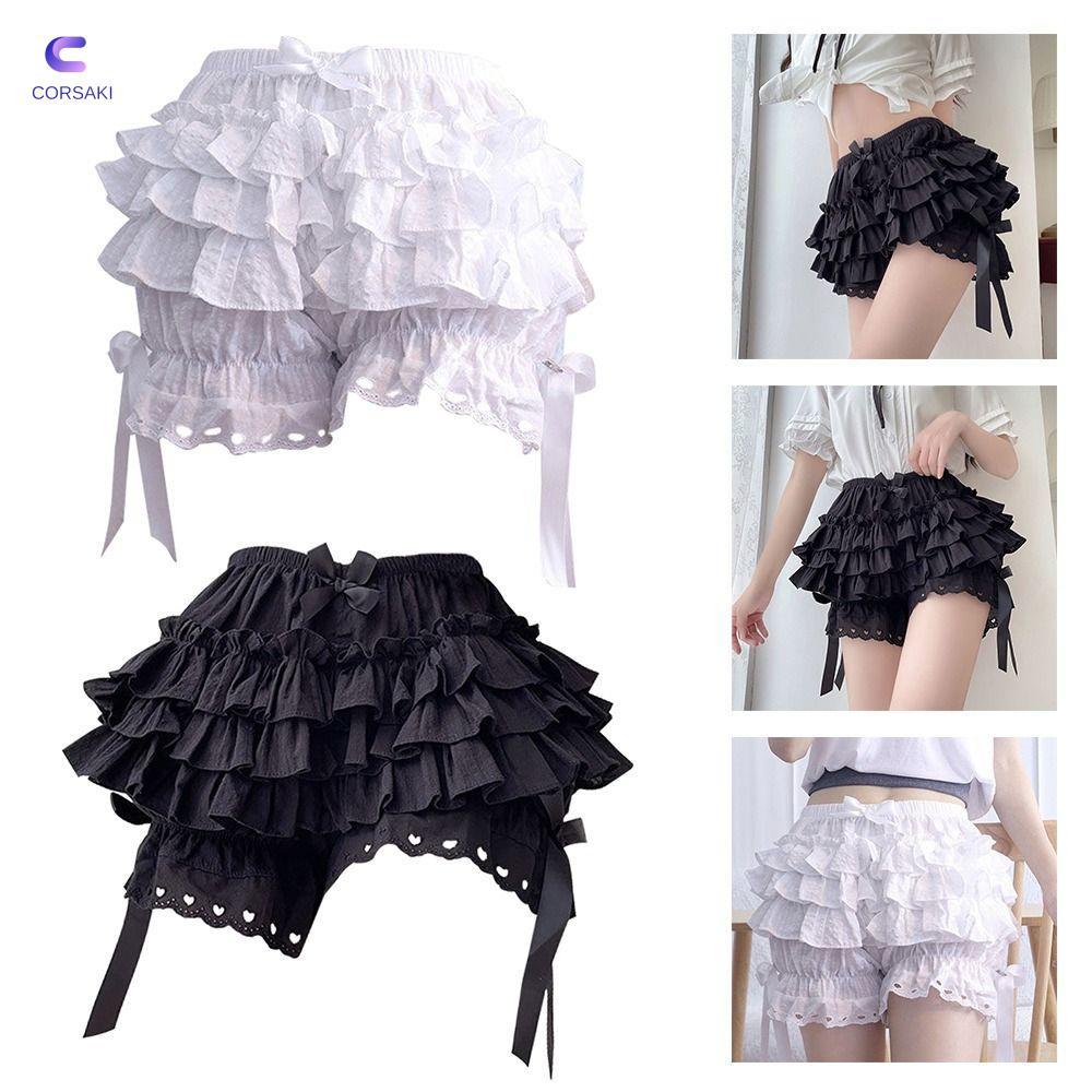 CORSAKI Safety Short Pants, Pleated JK Bloomers, Fashion Cute Bow Knot Breathable Lolita Pants Summe