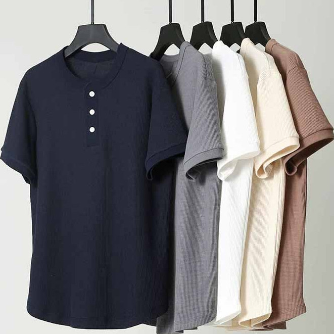 Chaistyle เสื้อยืดผู้ชาย เรียบง่ายแมทช์ง่าย ลำลอง เสื้อซับใน ลมอ่อน วาฟเฟิลด์