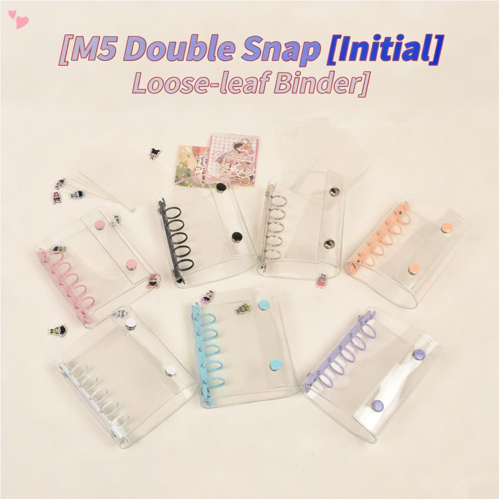 M5 5 หลุมโปร่งใส PVC หลวม-Leaf Binder พร้อมปุ่ม Snap คู่, Mini Clear แหวน Binder สําหรับ Kpop Photoc