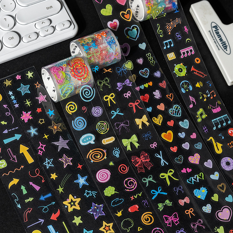 QOUZMO สีสัน Diary Series 1 ม้วน 4 ซม.2m PET Die-cut สติกเกอร์เทป,โปร่งใสกันน้ํา Self-กาวเทปสําหรับ Journal K-pop Photocard DIY