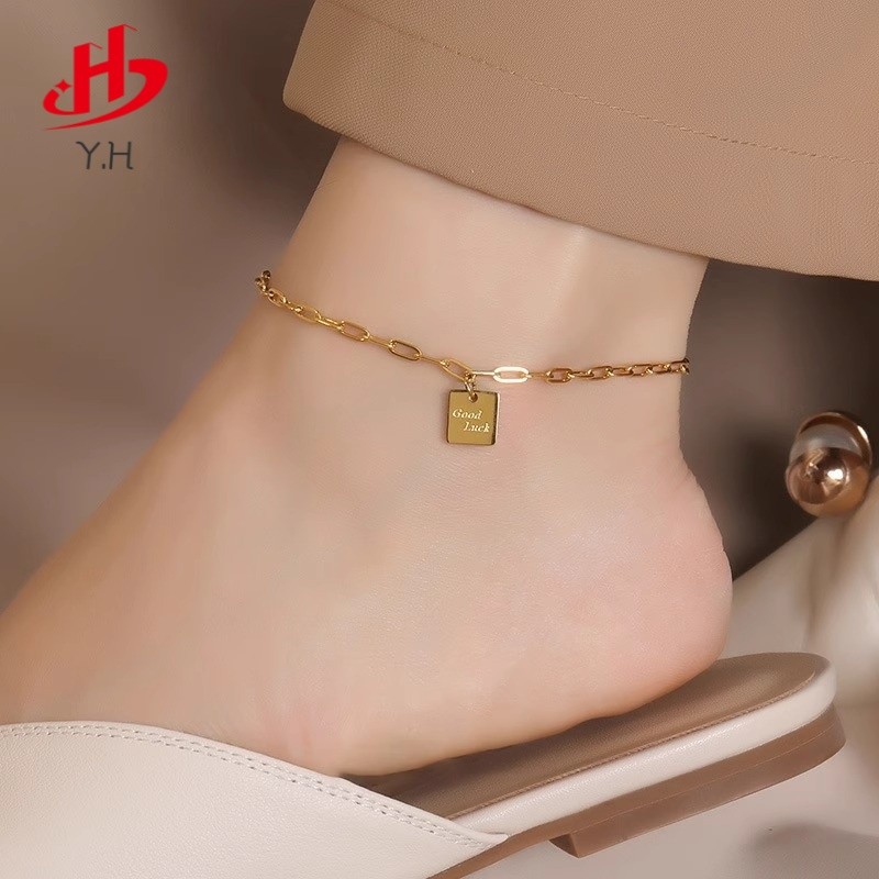 ⭐Y.H⭐ สี่เหลี่ยมจัตุรัส  Good luck  18K สายจี้สแตนเลส