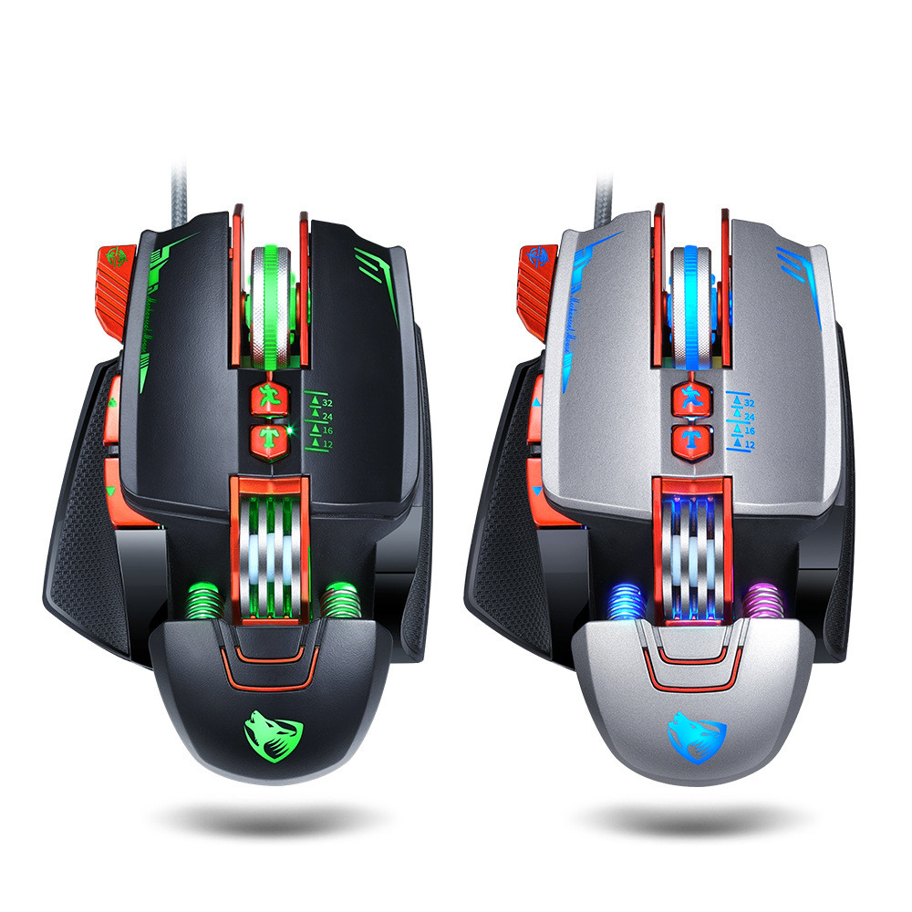 T-WOLF Thunder WOLF V9 เมาส์สําหรับเล่นเกมแบบมีสาย USB การเขียนโปรแกรมมาโครเชิงกล LOL กินไก่กดเมาส์
