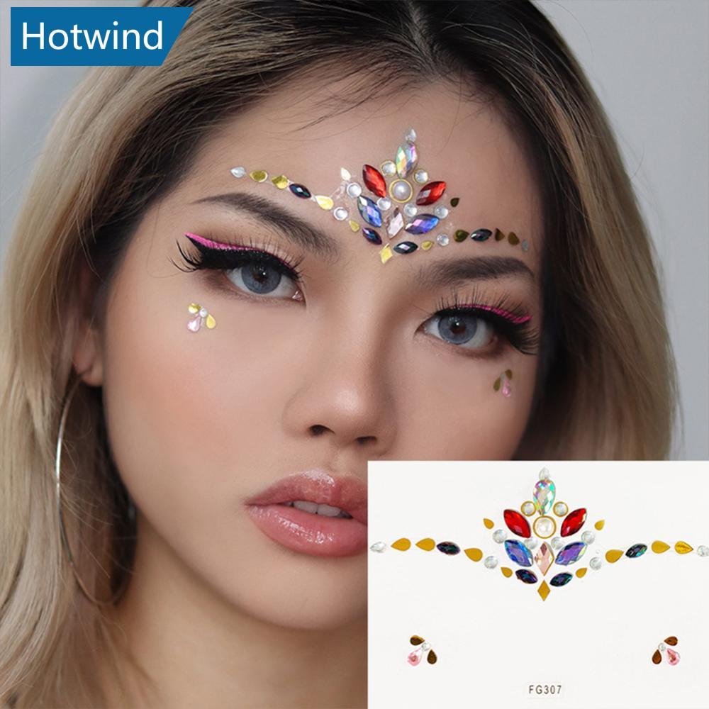 HW เงาเจาะ Face Tattoos สติกเกอร์เทศกาล Party Carnival Stage แต่งหน้า Face Collarbone 3D สติกเกอร์ตก