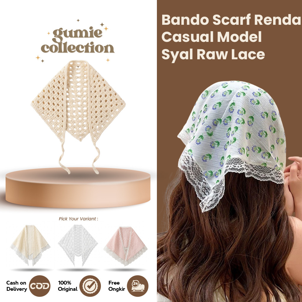GC - KOREAN FASHION CASUAL LACE SCARF HEADBAND / RAW LACE SCARF HEADBAND / KOREAN BANDANA