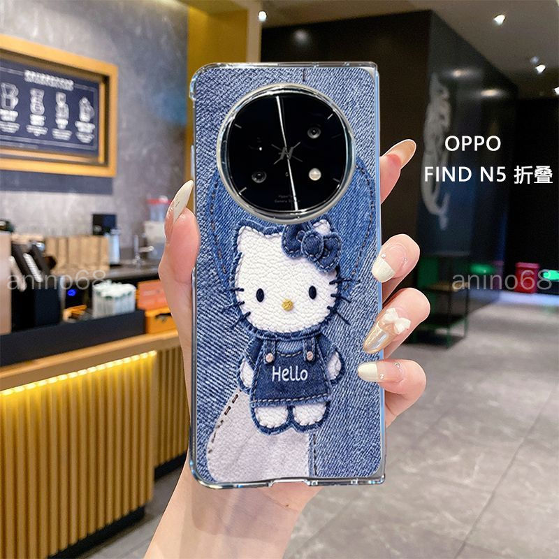 OPPO Find N6 N3 เคสโทรศัพท์ค้นหา N6 N5 Blue Denim kitty พับโปร่งใส Ultra-Thin Hard Case เคสป้องกัน