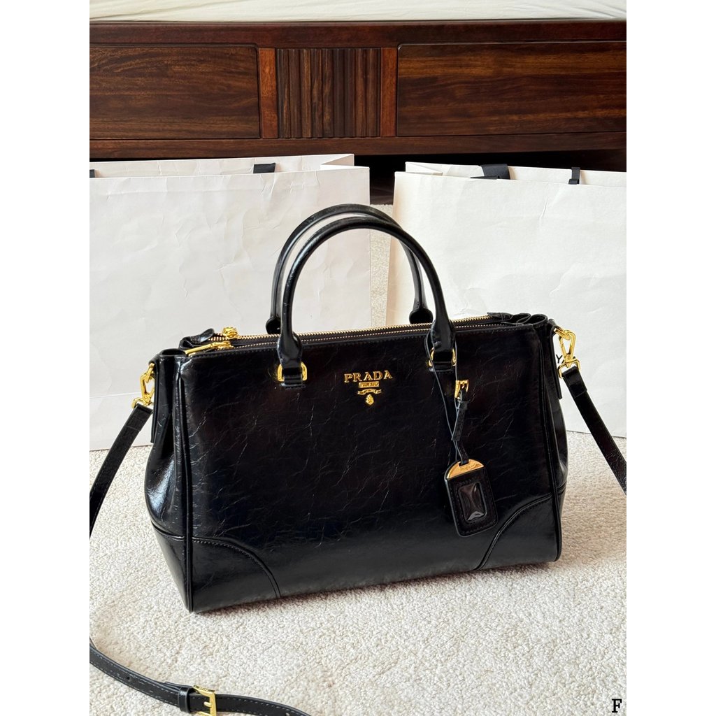 Prada Black Gold Oil Wax Leather Motorcycle Bag Prada Black Gold Oil Wax Prada Motorcycle Bag Use Hi
