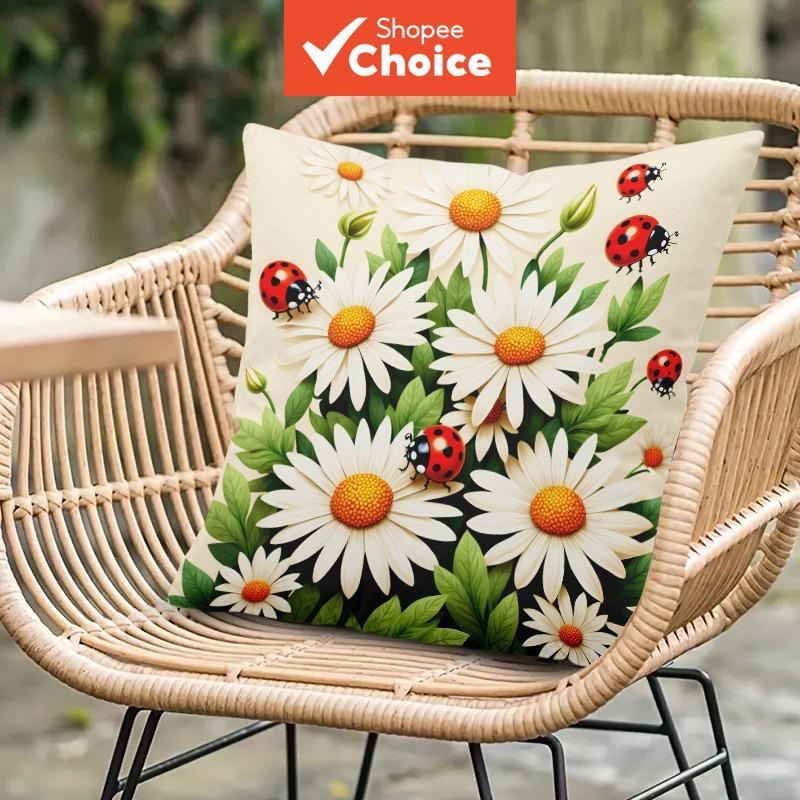 One Piece Ladybug on Daisy, ปลอกหมอนโพลีเอสเตอร์ดีไซน์พิมพ์ลายสี่เหลี่ยม